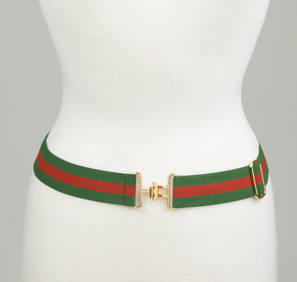 Forest Green and Red Striped Belt With Gold Buckle