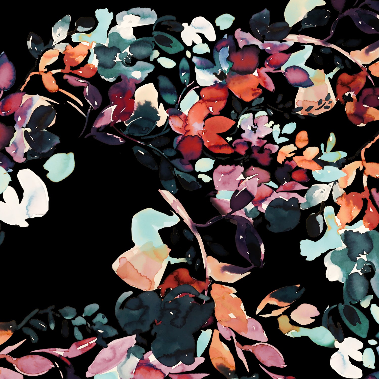 Long Sleeve Black Watercolor Floral Raglan - [Kastel]