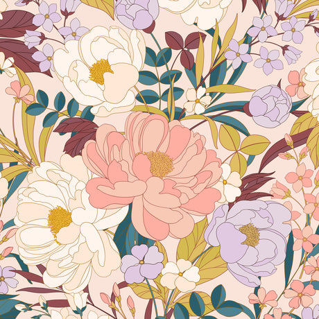 Champagne Blooming Peonies Long Sleeve - [Kastel]