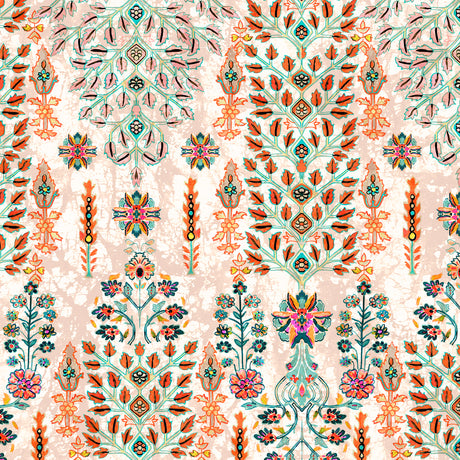 Coral Block Print Floral 1/4 Zip Long Sleeve Shirt - [Kastel]