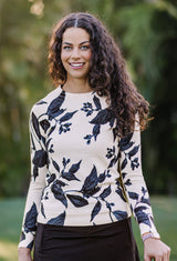 Indigo Lithograph Leaf Crewneck Sweater Kastel Denmark