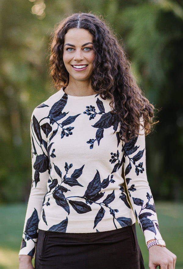 Indigo Lithograph Leaf Crewneck Sweater