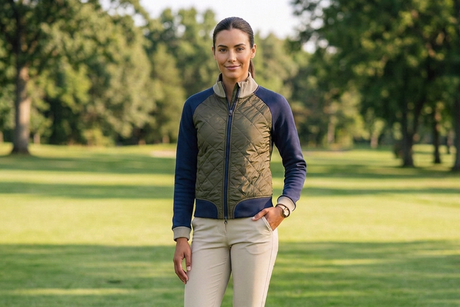 Olive, Navy, & Sage Color Block Jacket w/Quilted Front, Knit Collar & Cuffs Kastel Denmark US