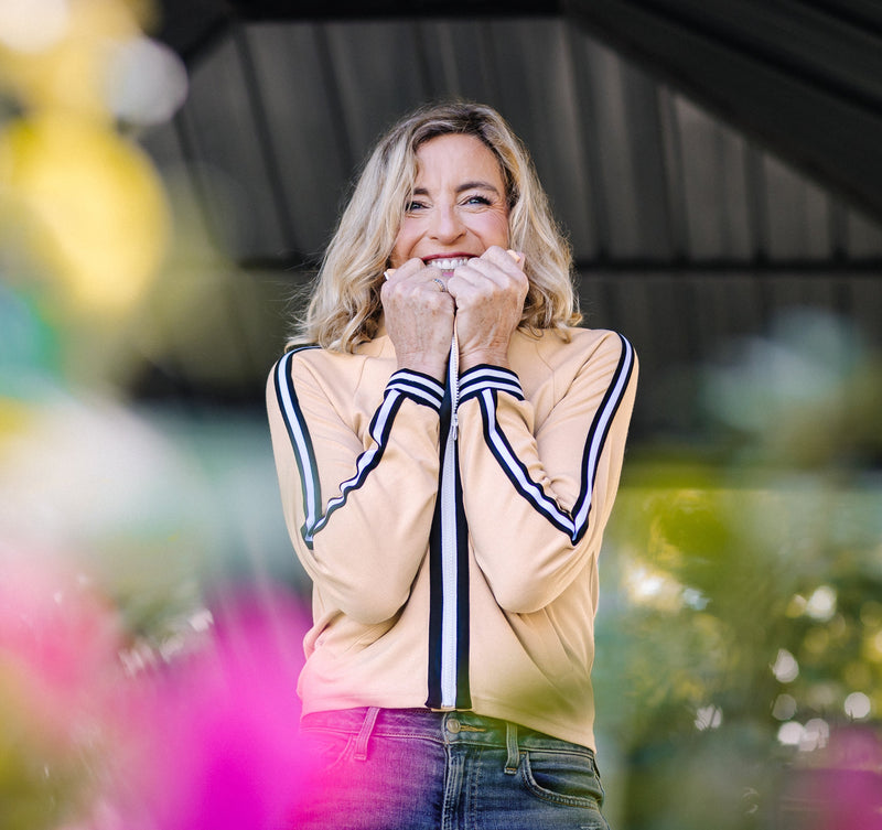 Sand Full Zip Track Jacket w/Striped Trim