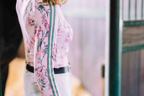 Pink Tea Garden 1/4 Zip Long Sleeve Shirt w/Striped Trim - [Kastel]