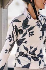 Long Sleeve White Show Shirt/Tailored Shirt with Lithograph Leaf Trim - [Kastel]