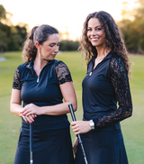 Black Galloon Lace Short Sleeve 1/4 Zip Sun Shirt