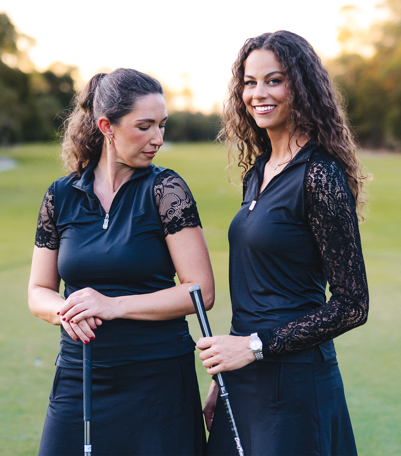 Black Galloon Lace Short Sleeve 1/4 Zip Sun Shirt