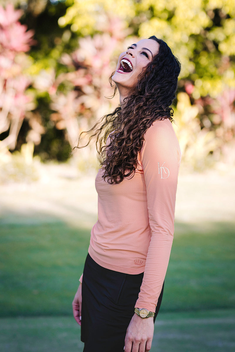 Coral Long Sleeve Crewneck w/Silver Monogram Shirt