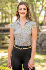 Dove Vintage Jacobean Cap Sleeve 1/4 Zip Sun Shirt - [Kastel]