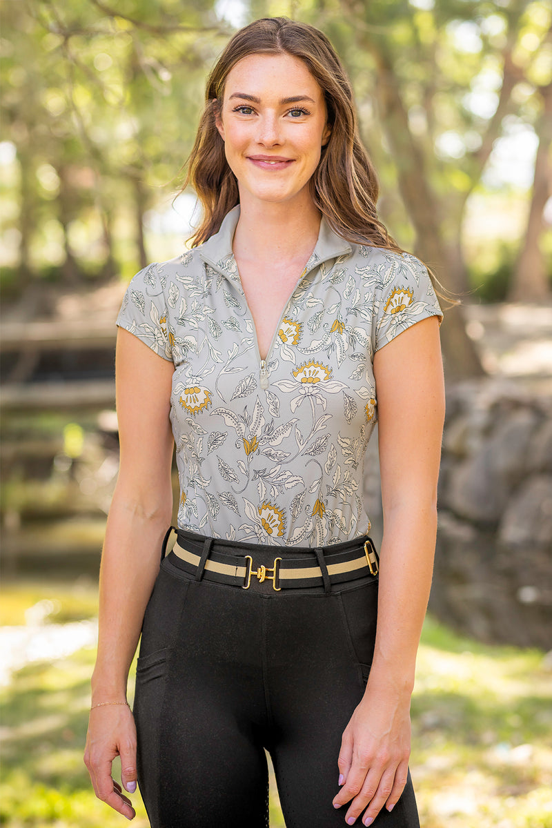 Dove Vintage Jacobean Cap Sleeve 1/4 Zip Sun Shirt - [Kastel]