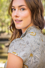 Dove Vintage Jacobean Cap Sleeve 1/4 Zip Sun Shirt