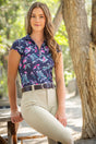 Cap Sleeve Navy Garden Blooms 1/4 Zip Sun Shirt - [Kastel]