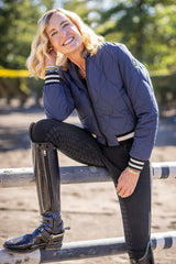 Navy Quilted Sporty Trim Full Zip Bomber Jacket