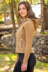 Camel Quilted Front Hooded Knit Jacket