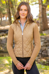 Camel Quilted Front Hooded Knit Jacket