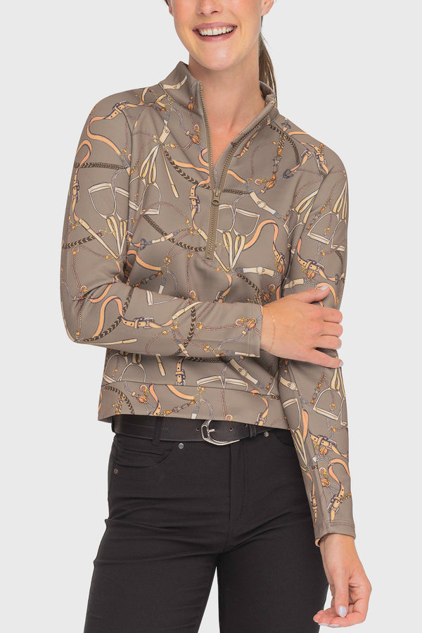 Taupe Belt ½ Zip Scuba Pullover