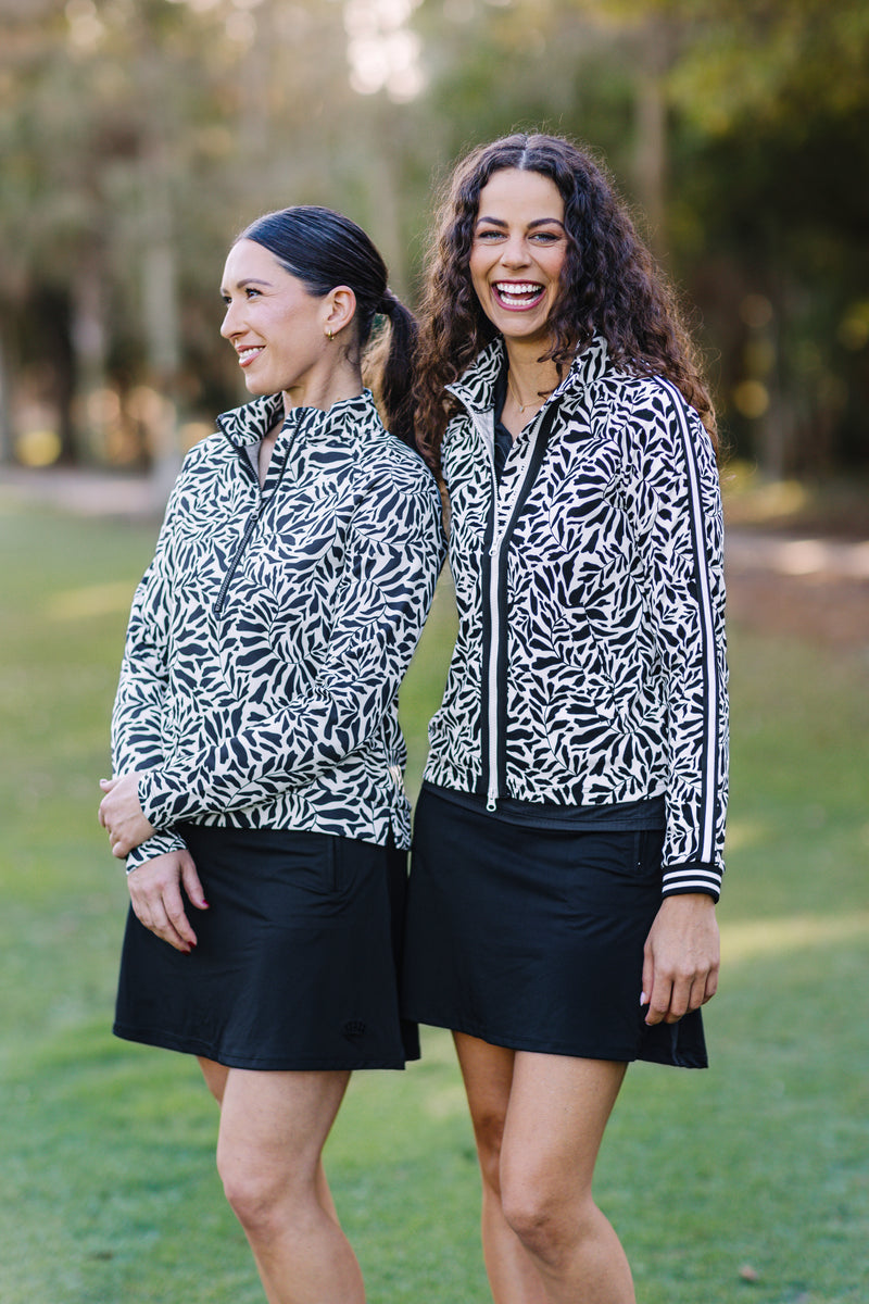 Black & White Climbing Vine Full Zip Track Jacket w/Striped Trim