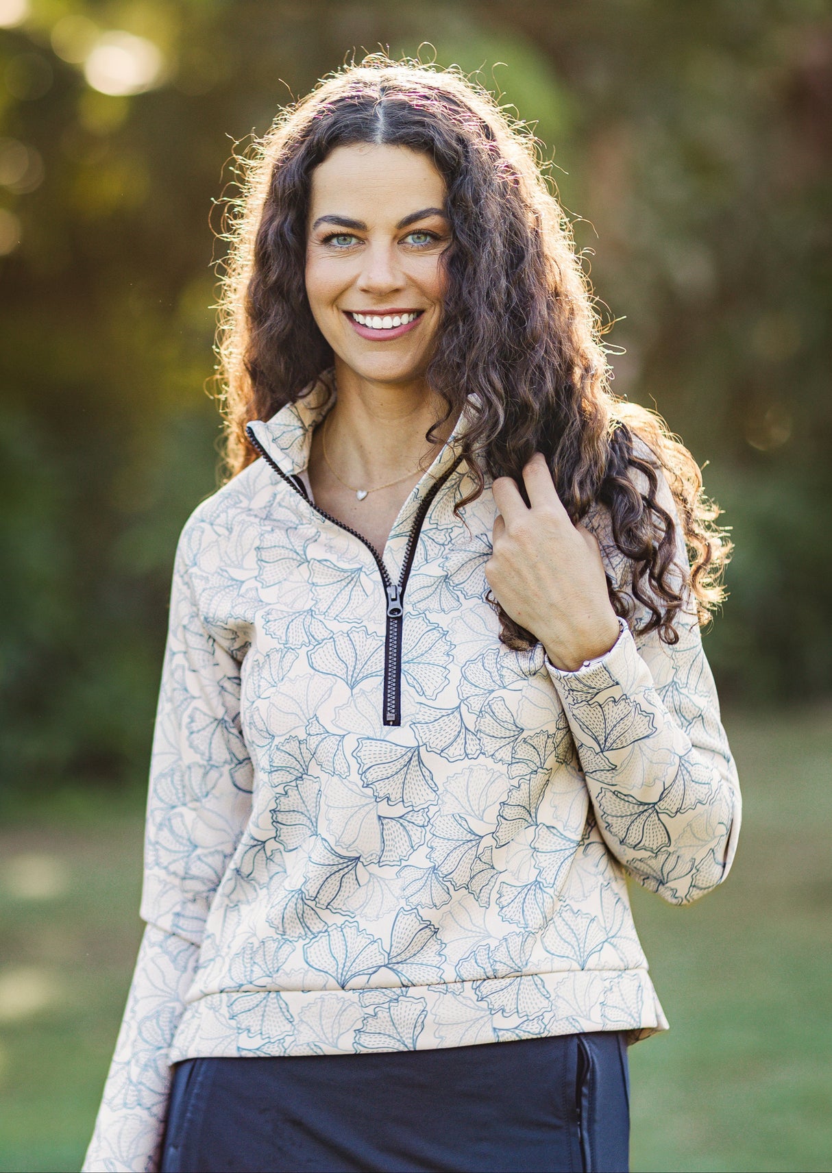 Chambray Blue Poppies ½ Zip Scuba Pullover Kastel Denmark