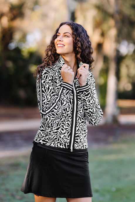 Black & White Climbing Vine Full Zip Track Jacket w/Striped Trim Kastel Denmark