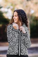 Black & White Climbing Vine Full Zip Track Jacket w/Striped Trim - [Kastel]