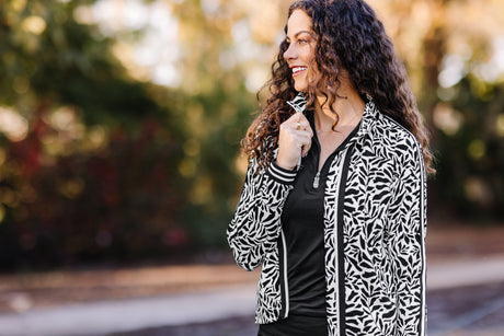 Black & White Climbing Vine Full Zip Track Jacket w/Striped Trim - [Kastel]