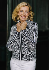 Black & White Climbing Vine Full Zip Track Jacket w/Striped Trim