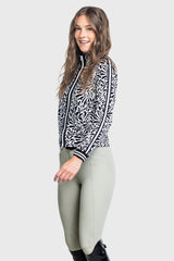 Black & White Climbing Vine Full Zip Track Jacket w/Striped Trim