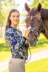 Navy Watercolor Floral w/ Striped Cuffs Long Sleeve Crewneck Sun Shirt Kastel Denmark US