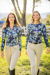 Navy Watercolor Floral 1/4 Zip Long Sleeve Sun Shirt Kastel Denmark US