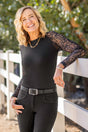 Black Floral Lace Long Sleeve Raglan Crewneck Sun Shirt Kastel Denmark