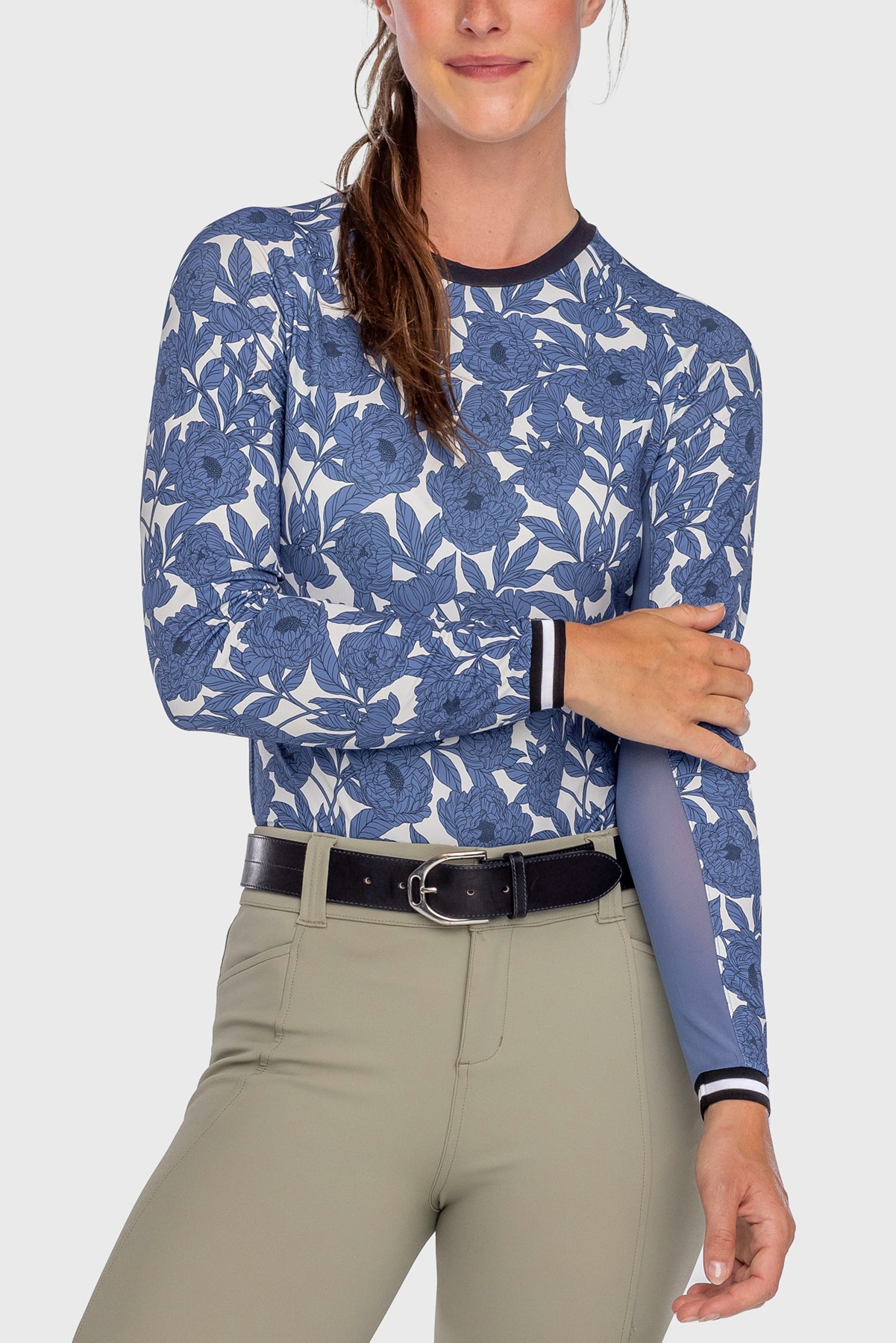 Pacific Blue Wild Rose W/ Striped Cuff Long Sleeve Crewneck Kastel Denmark