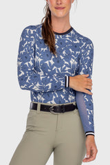 Pacific Blue Wild Rose W/ Striped Cuff Long Sleeve Crewneck Kastel Denmark