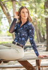 Long Sleeve French Blue Regal Palm 1/4 Zip Sun Shirt - [Kastel]