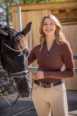 Deep Chocolate Brown Fully Fashioned Knit Sweater w/Crystal Zipper Kastel Denmark US