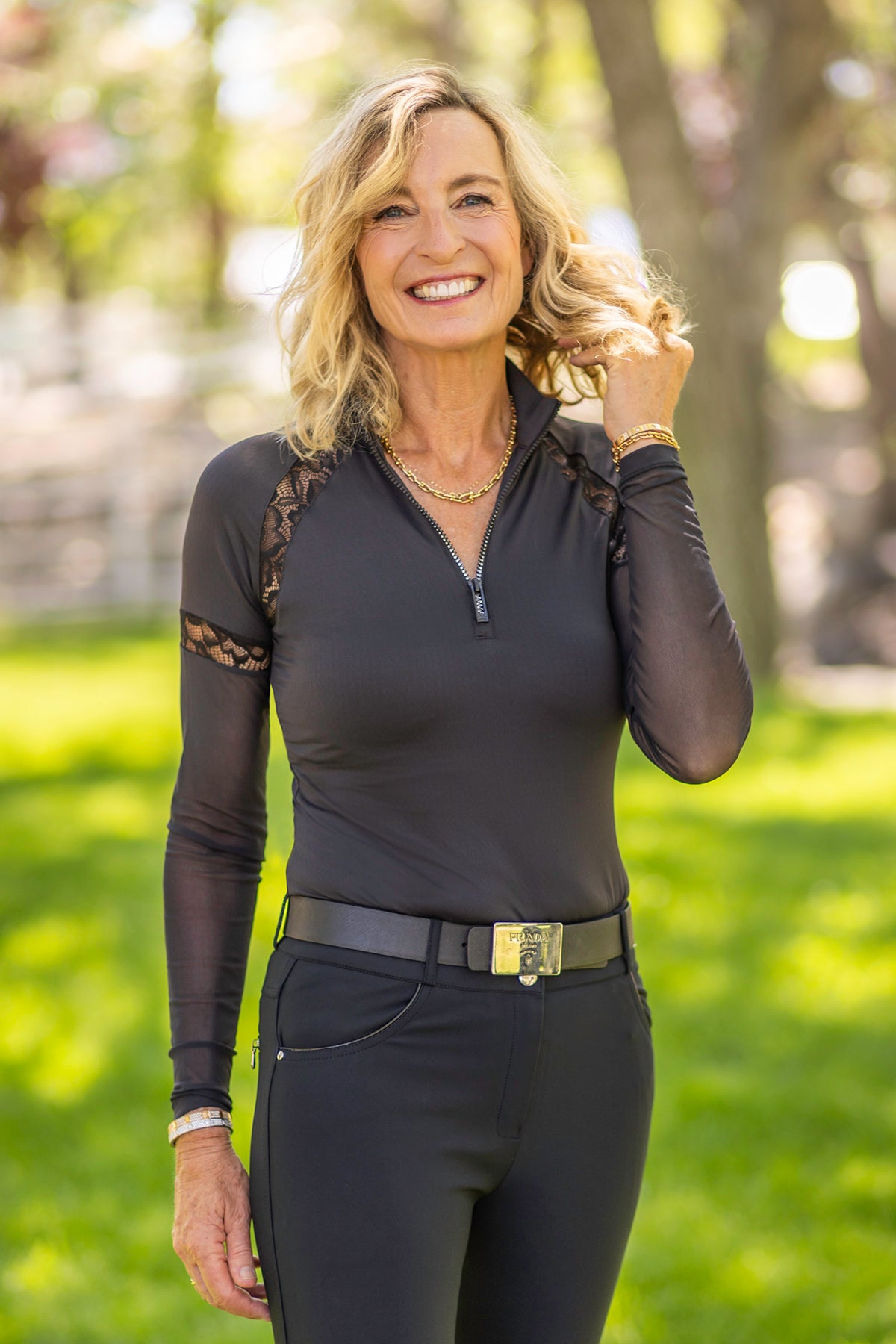 Black 1/4 Zip Long Sleeve Sun Shirt w/ Mesh Sleeves & Lace Insets Kastel Denmark US