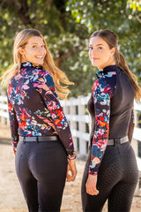 Black Watercolor Floral Long Sleeve Raglan 1/4 Zip Sun Shirt Kastel Denmark