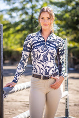 Gardenia Climbing Vine Long Sleeve Chevron 1/4 Zip Sun Shirt