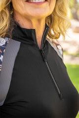 Neutral Modern Begonia 1/4 Zip Long Sleeve Paneled Sun Shirt w/Crystal Zip Kastel Denmark US