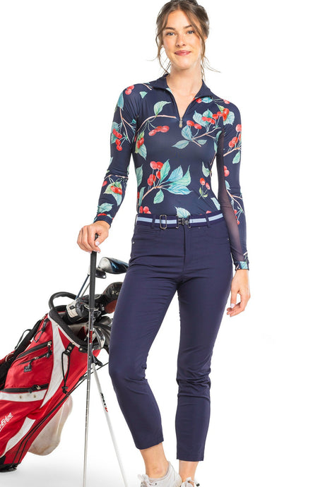 Navy Cherries Long Sleeve 1/4 Zip Sun Shirt - [Kastel]