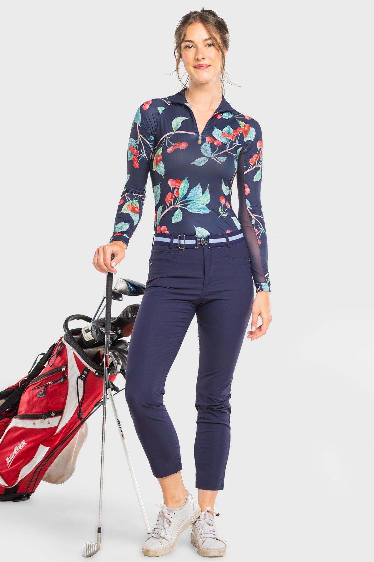 Navy Cherries Long Sleeve 1/4 Zip Sun Shirt Kastel Denmark