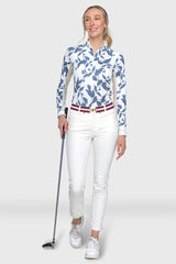 Indigo Lithograph Leaf 1/4 Zip Long Sleeve Shirt - [Kastel]