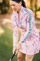 Pink Tea Garden 1/4 Zip Long Sleeve Shirt w/Striped Trim Kastel Denmark