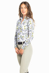 Yellow Wild Poppies Long Sleeve 1/4 Zip Sun Shirt With Trim - [Kastel]