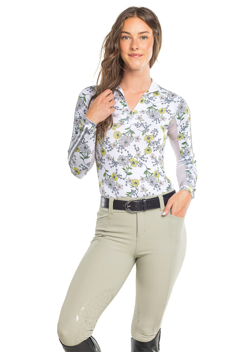 Yellow Wild Poppies Long Sleeve 1/4 Zip Sun Shirt With Trim - [Kastel]