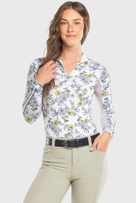 Yellow Wild Poppies Long Sleeve 1/4 Zip Sun Shirt With Trim Kastel Denmark