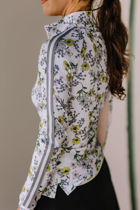 Yellow Wild Poppies Long Sleeve 1/4 Zip Sun Shirt With Trim - [Kastel]