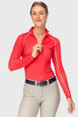Red & Pink Swiss Dot W/ Contrast Zipper and Pink Stitching Long Sleeve 1/4 Zip Kastel Denmark US