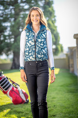 Sailor Blue French Tulip & Solid Reversible Puffer Vest - [Kastel]