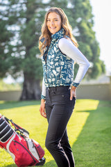 Sailor Blue French Tulip & Solid Reversible Puffer Vest - [Kastel]